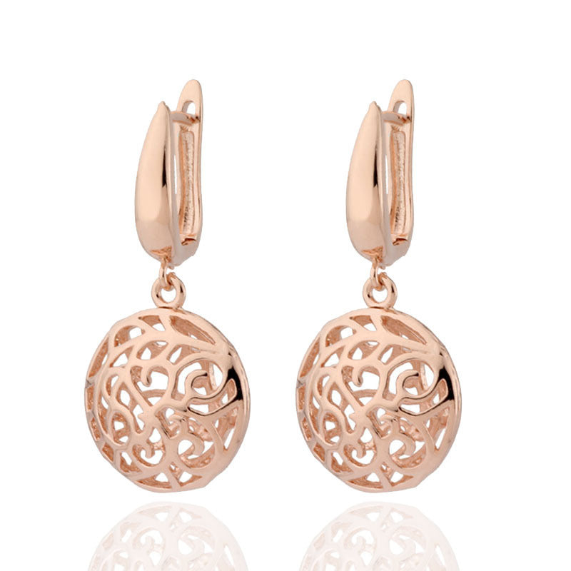 Exaggerated Earrings Retro Temperament Round Hollow Rose Gold Earrings