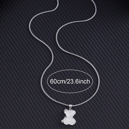 Cute Little Bear Pendant White K-color Alloy Titanium Steel Lock Chain