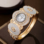 Oval Diamond Decoration Bangle Flower And Leaf Diamond Women's Quartz Watch