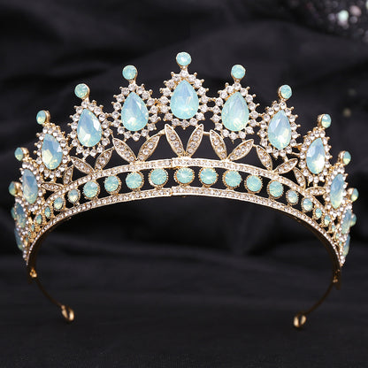 Wedding Birthday Headdress Crown Alloy Inlaid Protein Green Bright Crystal Bride
