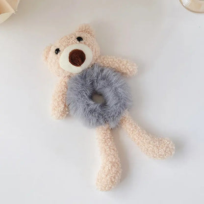 Girls Lovely Scrunchies Cute Bear Hair Band Rabbit Fur Hair Rope Soft Warm Rubber Band Pretty Hair Accessories