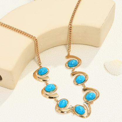 Inlaid Turquoise Spiral Earrings Necklace Bracelet Ring Set