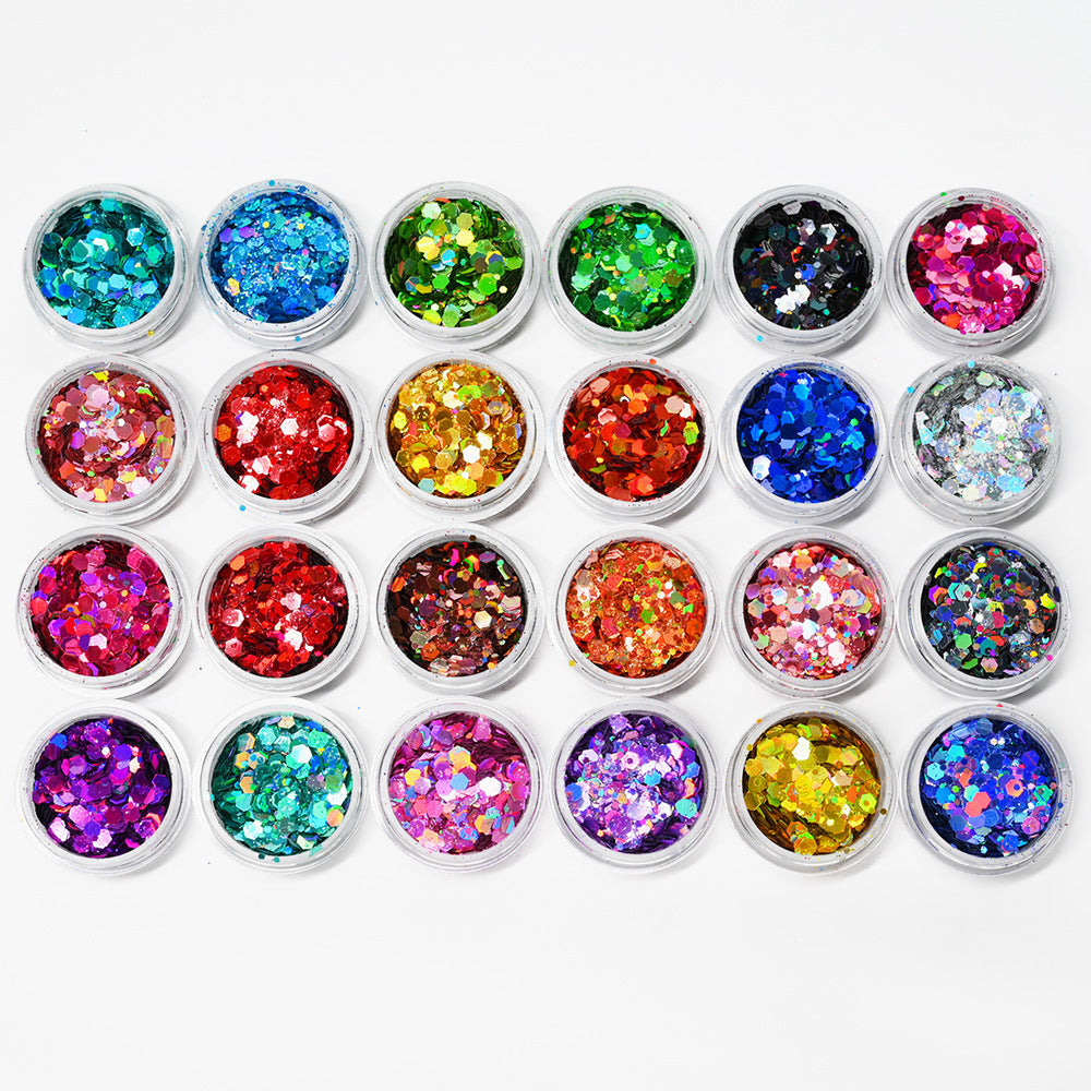 24 Color Nail Set With Circular Glitter That Sparkles