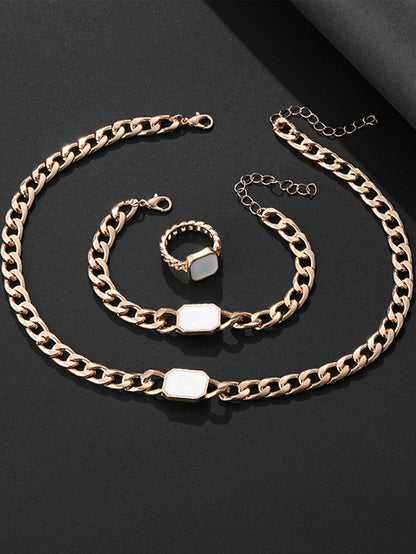 Geometric Square Chain Necklace Bracelet Ring Jewelry Set