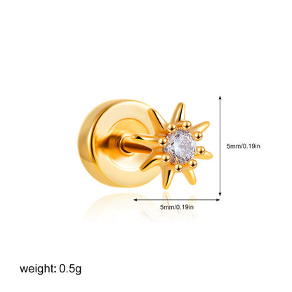 Stainless Steel 18K Gold Zircon Ear Bone Stud Titanium Steel Mini Ear Studs