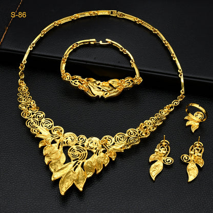 Women's Saudi Bridal Necklace Bracelet Earrings Four-piece Ring Set