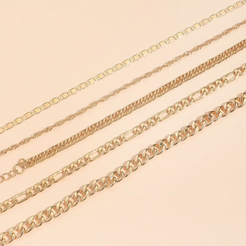 Simple Graceful Metal Chain Retro Creative Snake Chain Anklet Five-piece Set