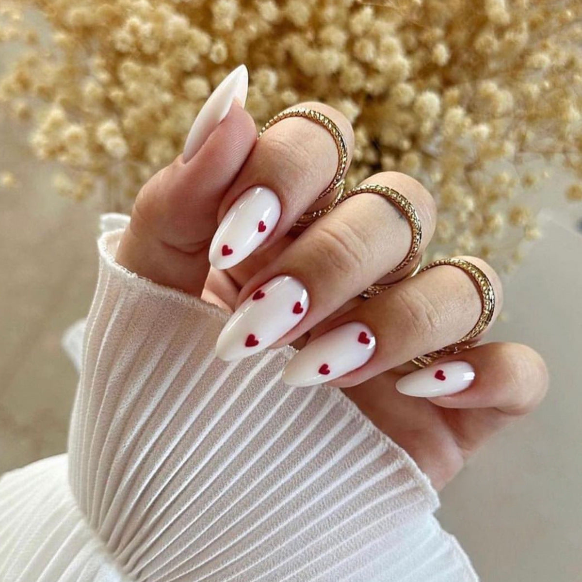 Milky White Almond Red Xiaoai Nail Sticker Removable Finished Wear Armor