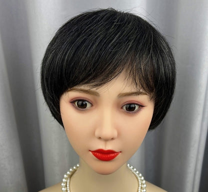 Women's Flower White Short Straight Top Old Flower White Mixed Human Hair Wigs