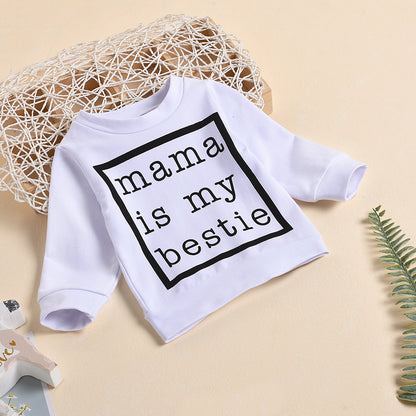 Hot Sale In Europe And America, Black And White Mama Letter Print Baby Pullover Sweater For Men And Women