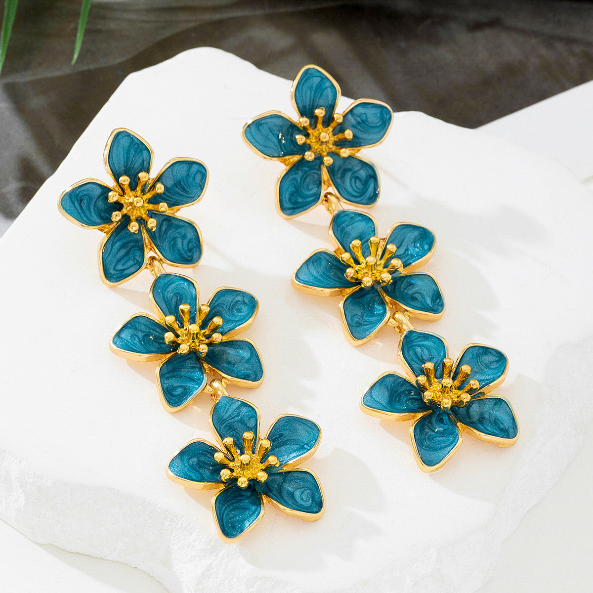 Fashionable Oil Dripping Four Petal Flower Earrings