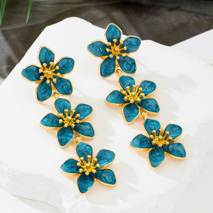 Fashionable Oil Dripping Four Petal Flower Earrings
