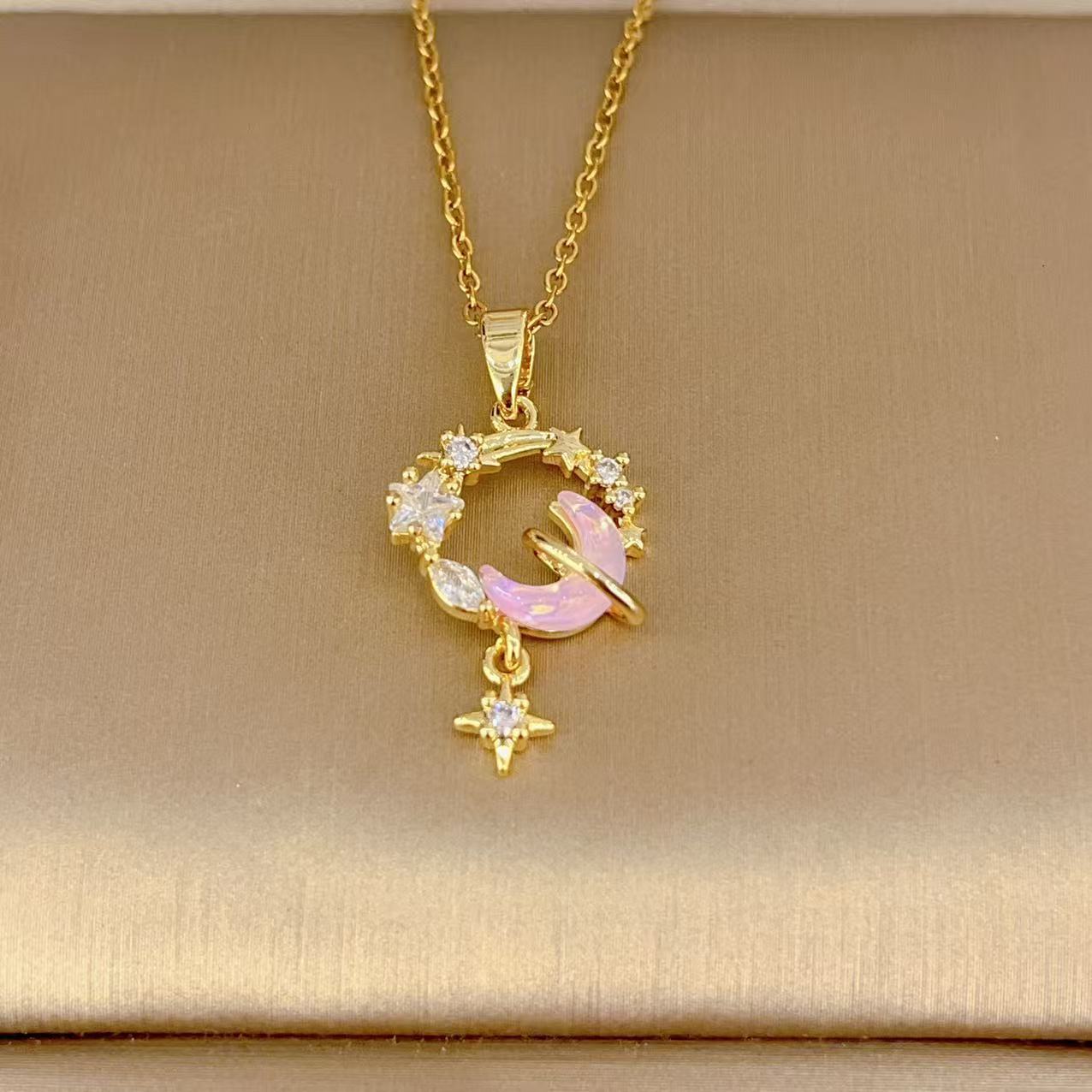 Micro-inlaid Zirconium Moon Ring Light Luxury Temperament Gorgeous Necklace For Women