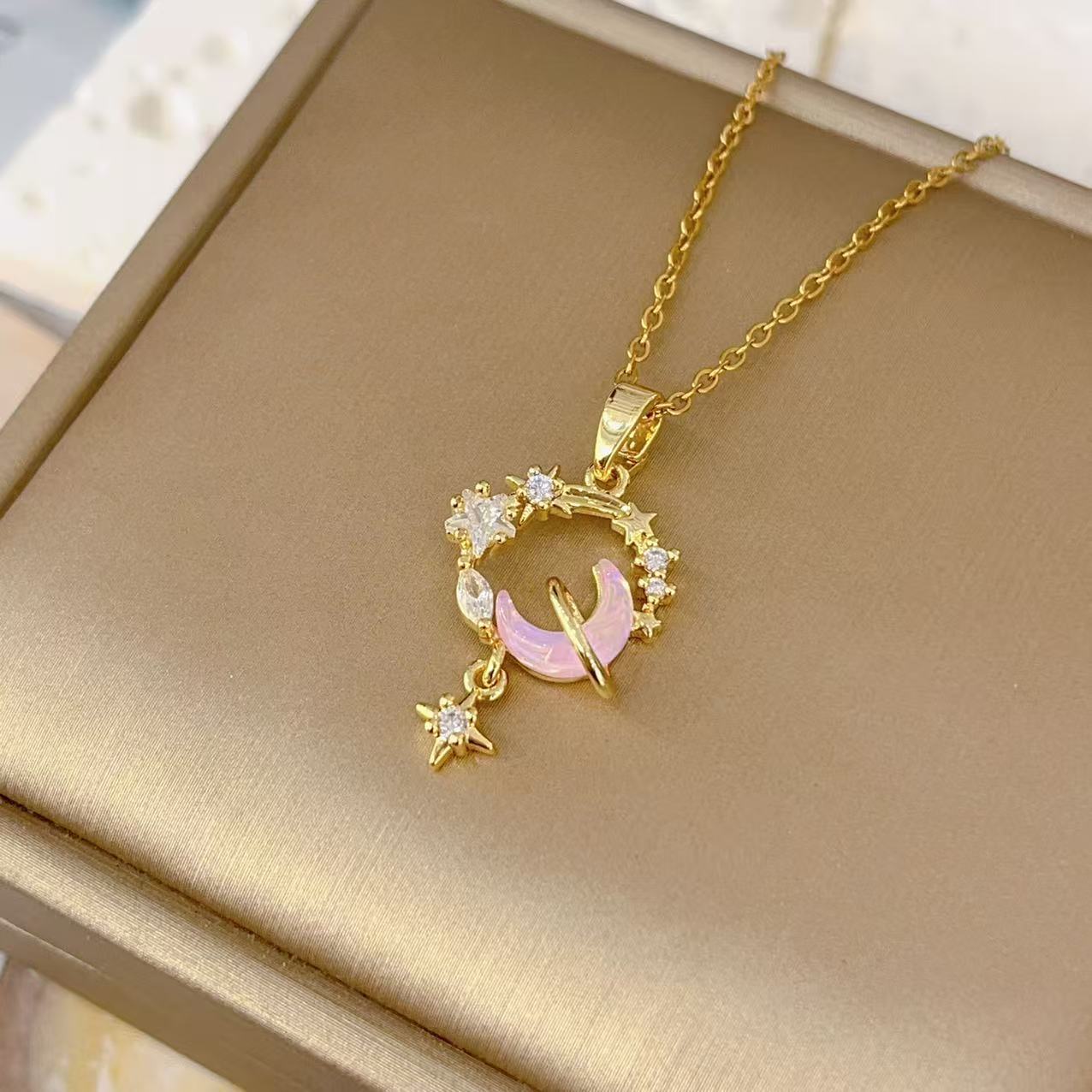 Micro-inlaid Zirconium Moon Ring Light Luxury Temperament Gorgeous Necklace For Women