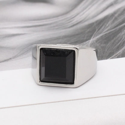 Stainless Steel Glossy Black Epoxy Irregular Hexagonal Men's Ring