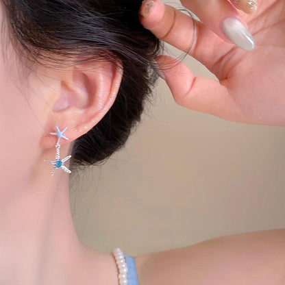Blue Zircon Starfish Versatile High-end Earrings