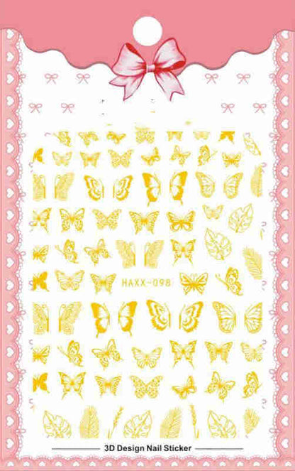 Black Butterfly Nails Stickers Decals White Flower Adhesive Manicure