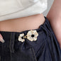 Vintage Glazed Flower Waistband Buckle Jeans With Elastic Waistband