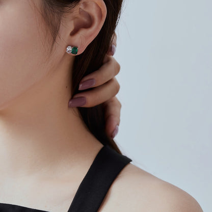 European And American INS Style S925 Sterling Silver Female Stud Earrings Emerald