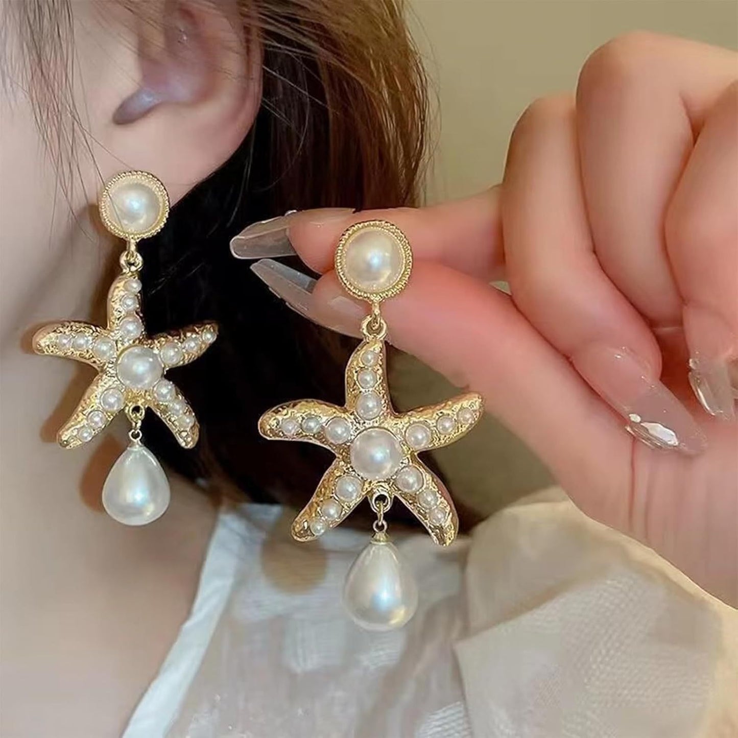 Women's High-end Light Luxury Pearl Starfish Earrings