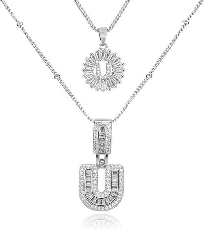 26 English Letters Copper-plated Gold Diamond Pendant Necklace