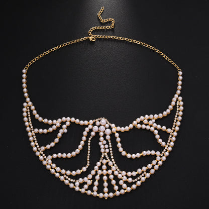 Makeup Party Pearl European And American Fashion Exaggerated Music Festival Party Rhinestone Mask