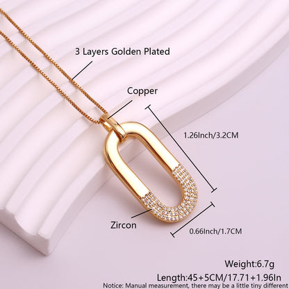Oval Inlaid Zircon Ear Stud Necklace Female