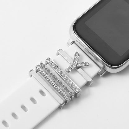 Suitable For Silicone Strap With Diamonds 26 English Letters Fashion Alloy Strap