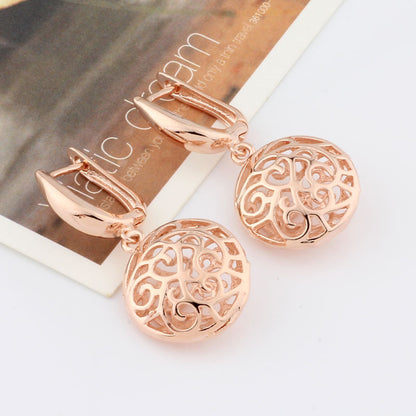 Exaggerated Earrings Retro Temperament Round Hollow Rose Gold Earrings