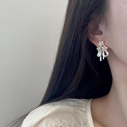 Flower Temperament Stud French Zircon Earrings For Women