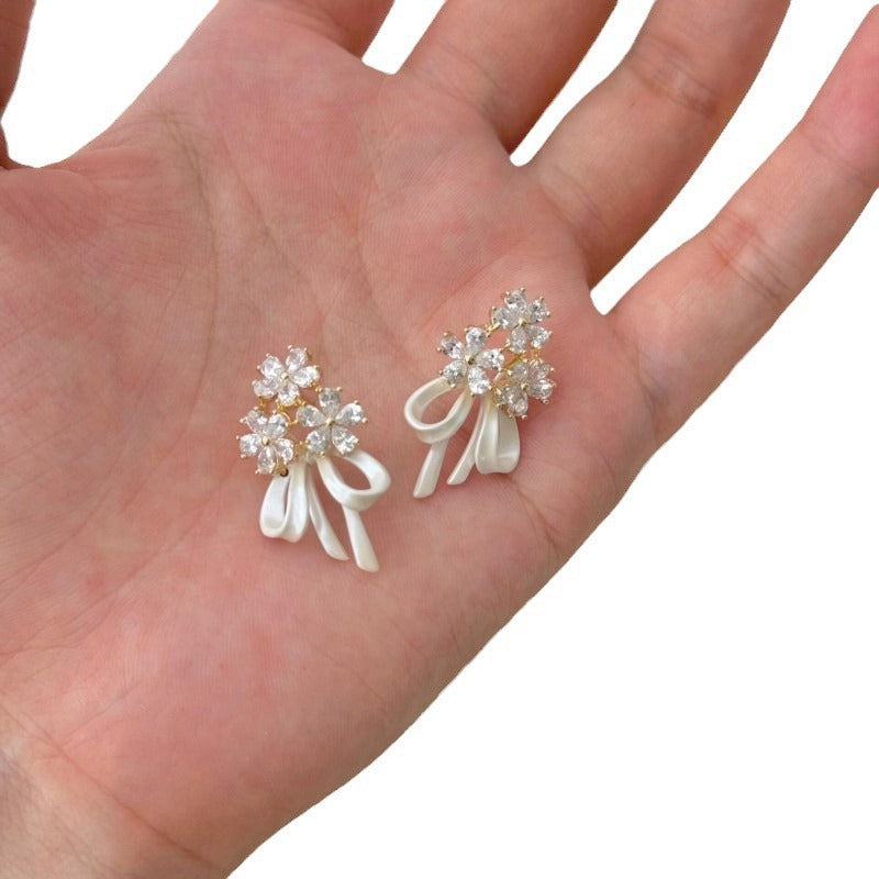 Flower Temperament Stud French Zircon Earrings For Women