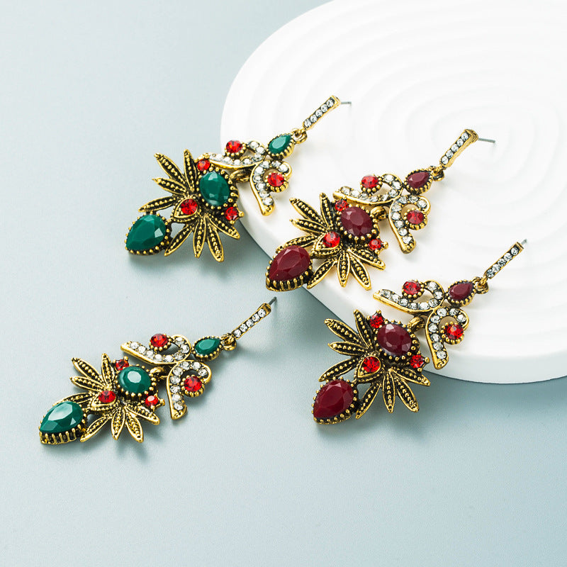 Retro Ethnic Style Alloy Rhinestone Earrings Fashion Women